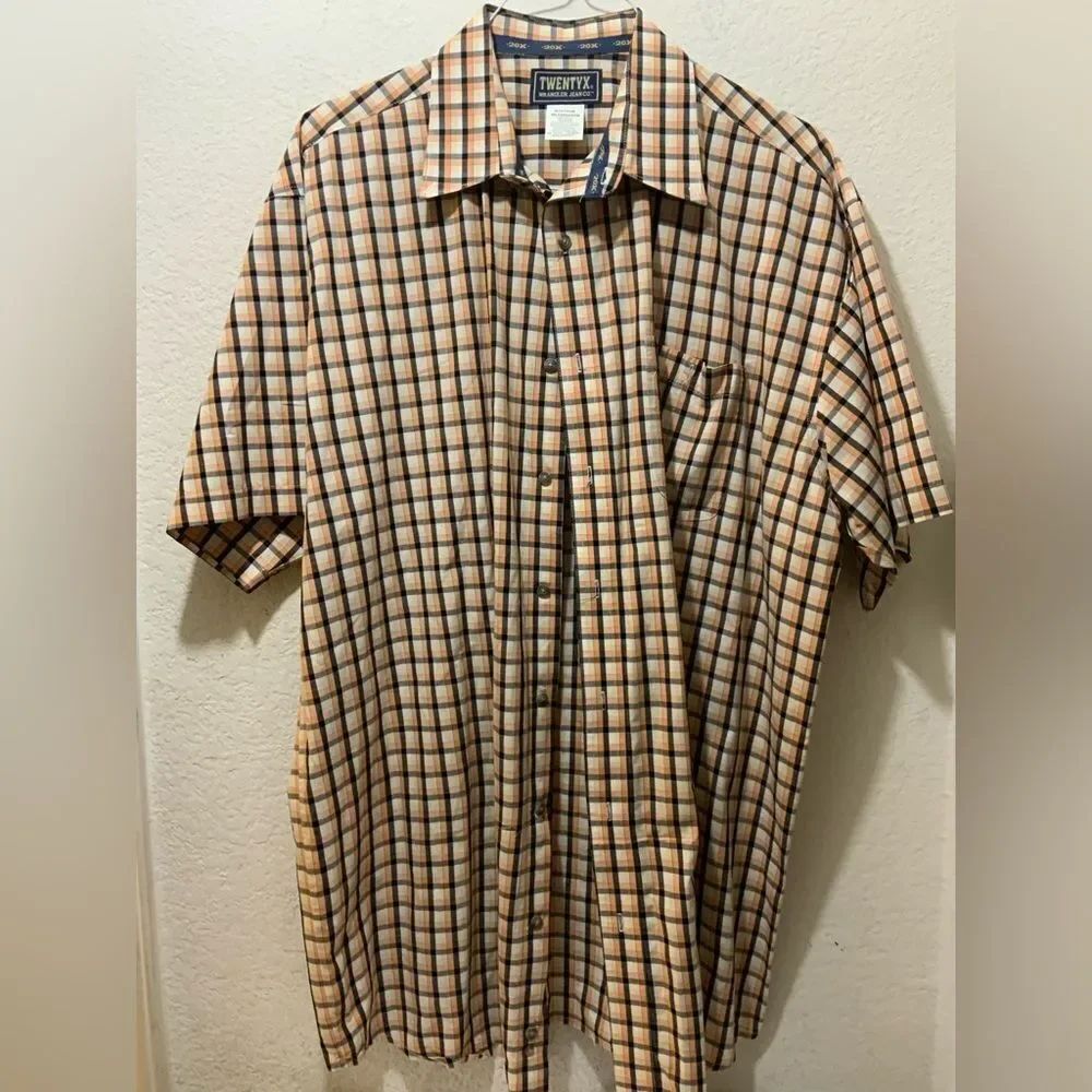 Wrangler Twenty 20X Mens Button Up Western Orange & Black short Sleeve 2XLT